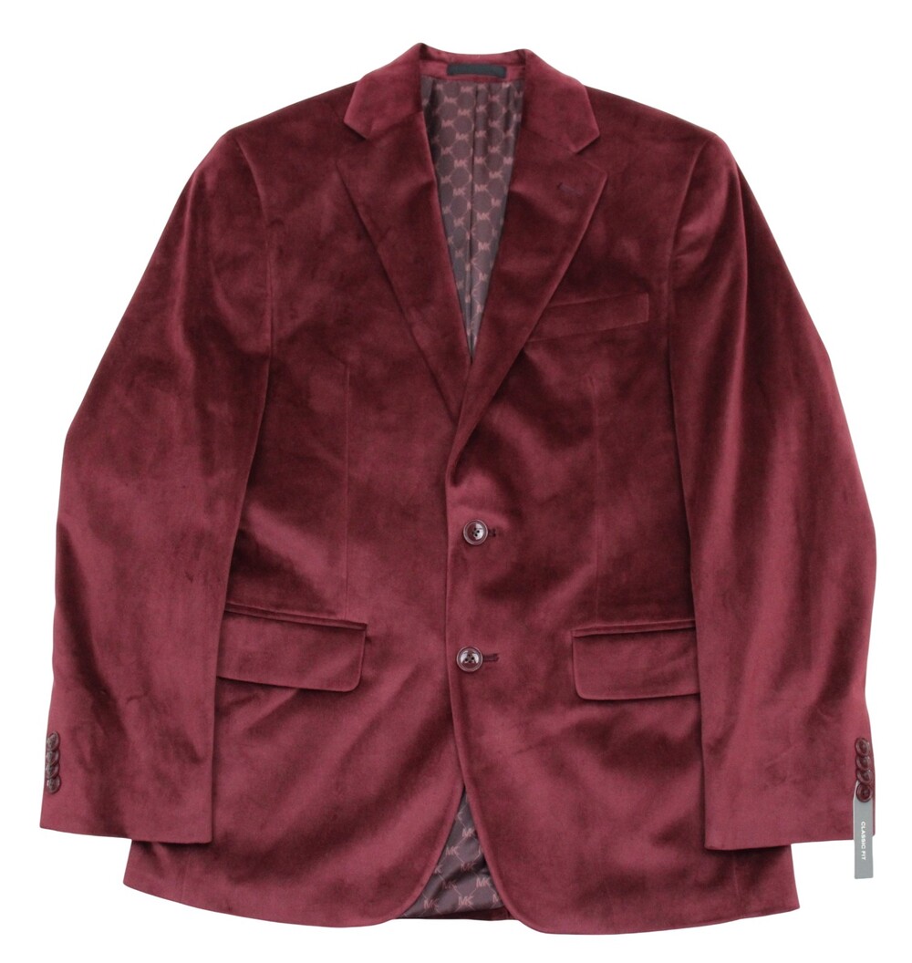 $295 Michael Kors Kent Blazer 36 S Mens Burgundy Velvet Classic Fit Sport Coat